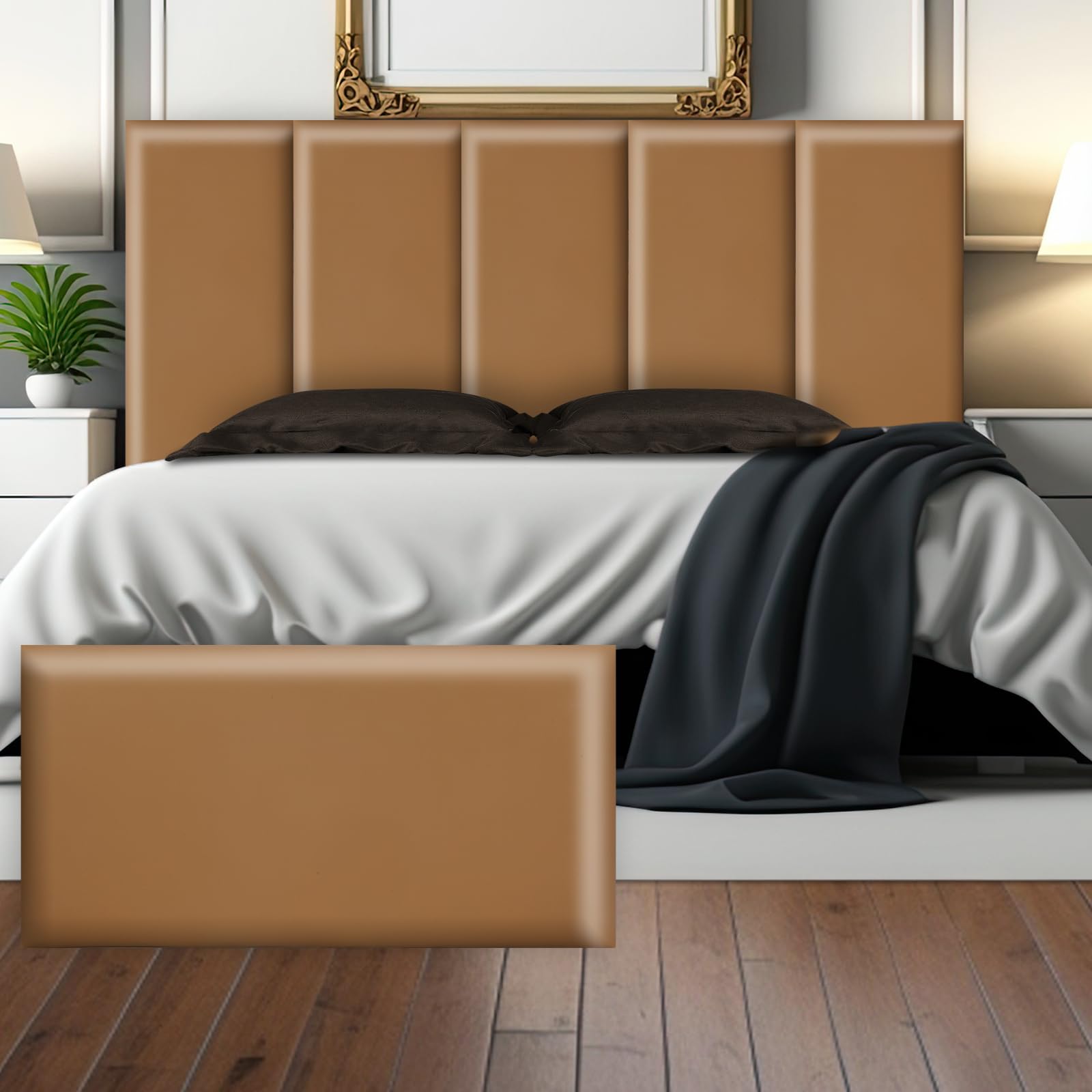 Hanaive Peel and Stick Headboard 23.6'' x 11.8'' Upholstered Wall Panels for Twin, Queen and King 3D Anti Collision Wall Panel Reusable and Removable Padded Wall Panel for Bedroom (Coffee,6 Pcs)
