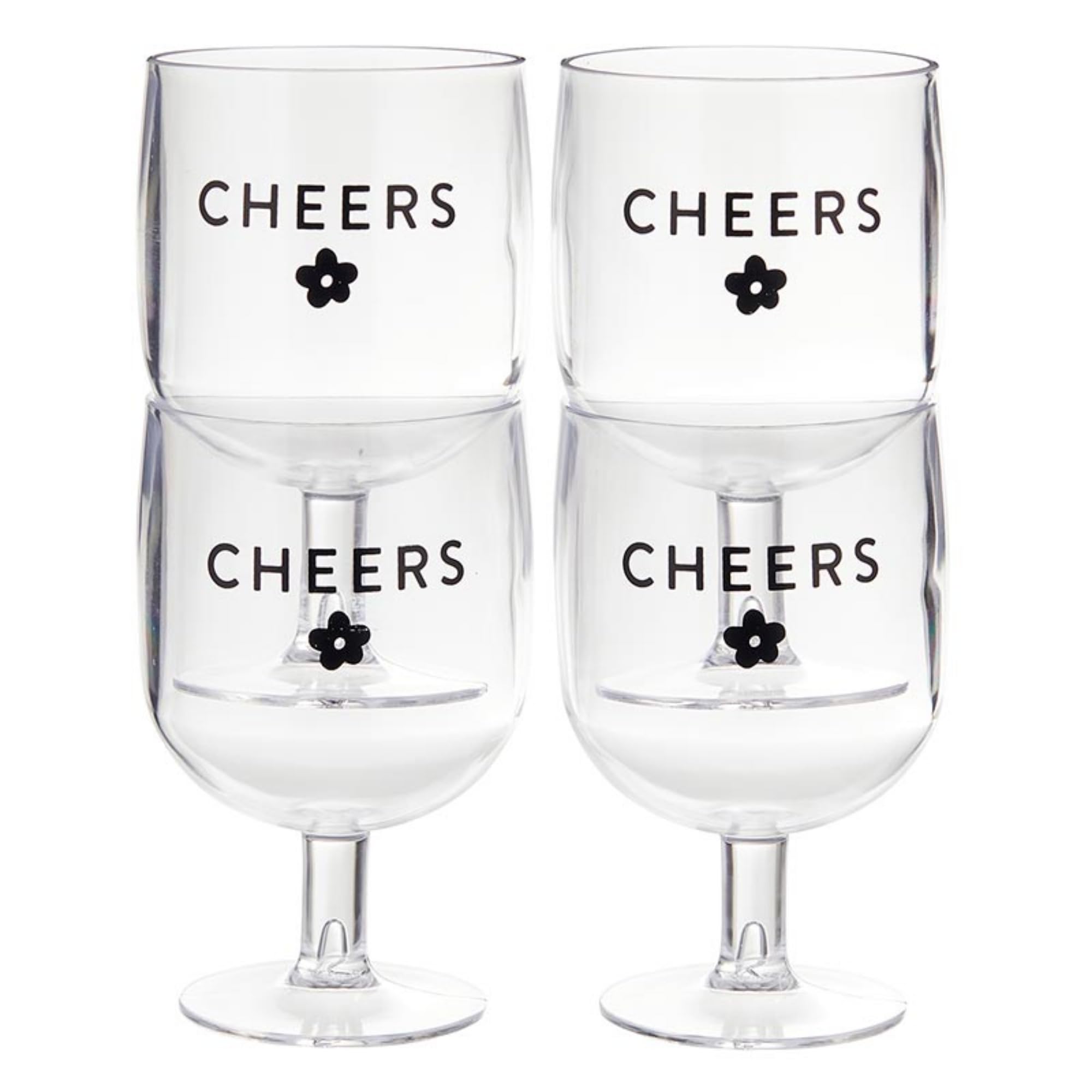 Santa Barbara Design Studio Copas de vino irrompibles Sippin' Bonitas copas de vino apilables de acrílico, juego de 4, Cheers