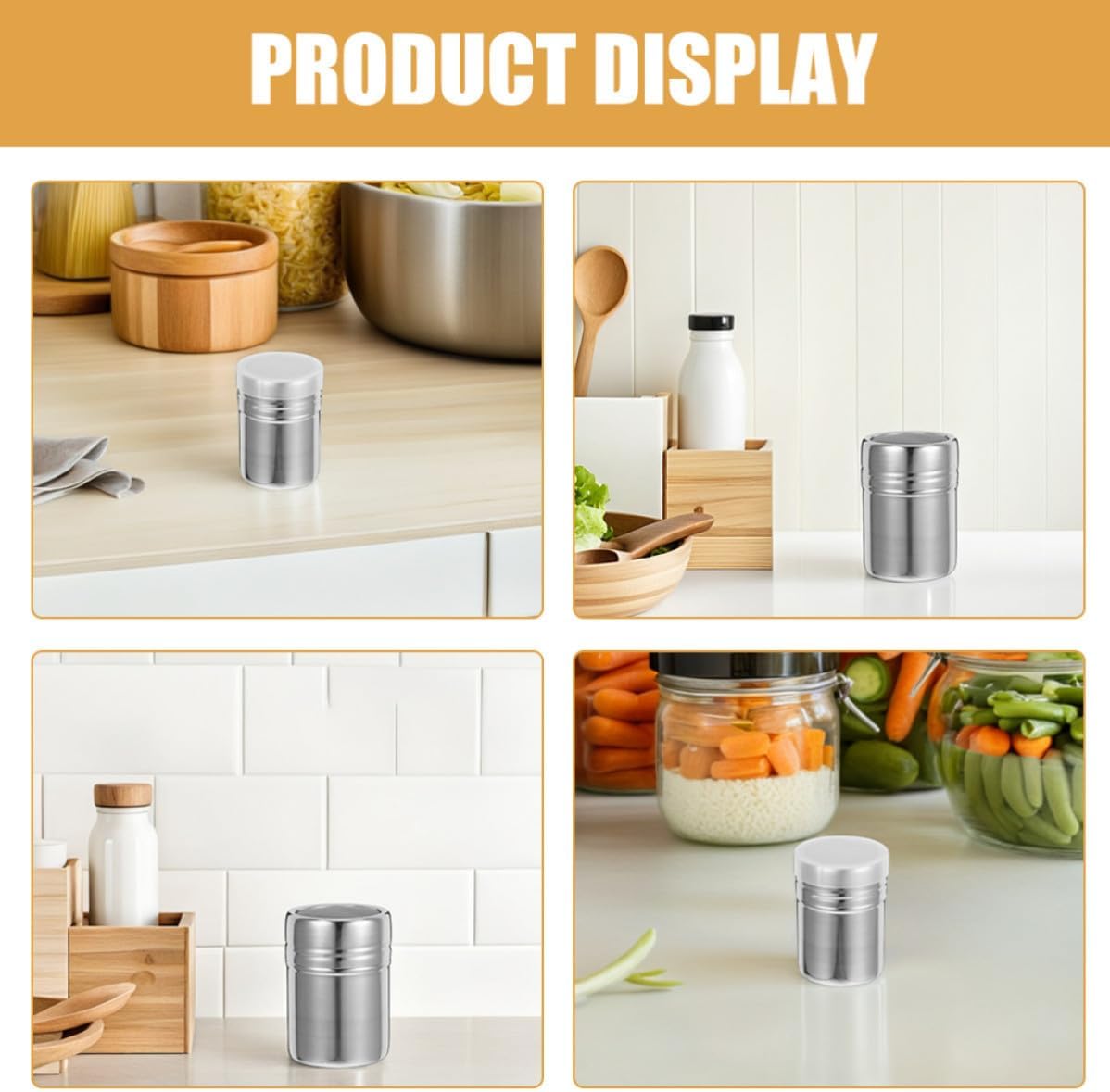 2pcs Stainless Steel Sugar Shaker with Lid for Powdered Spices