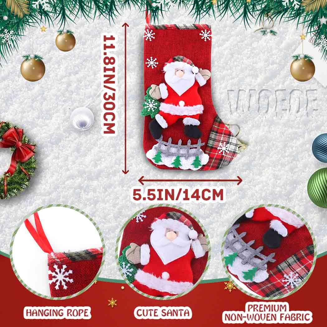 Woeoe 4 calze natalizie da 30 cm, Babbo Natale, pupazzo di neve, calze di iuta per vacanze e famiglia, per caminetto, decorazione per feste di Natale