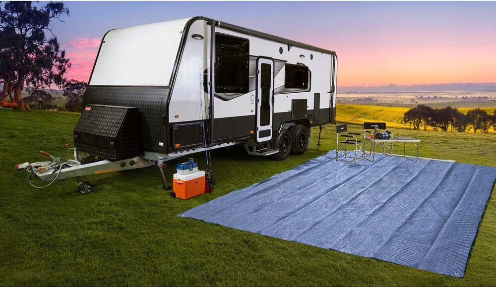 RV Camper Awning Mat Reversible Plastic Straw | Outdoor Rugs All Weather | Floor Mating | RV Mat 10'x10'Blue