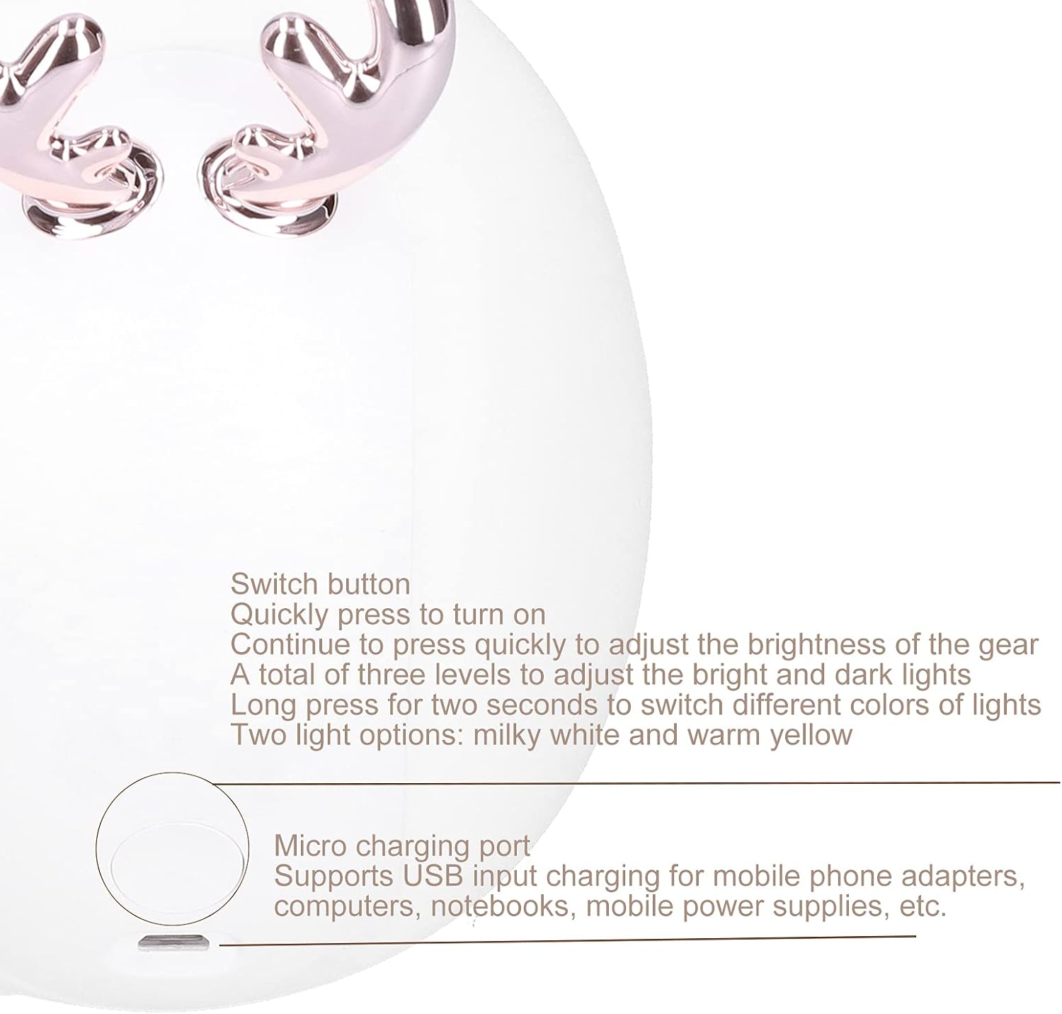 Garosa Mini LED Night Light Cartoon Deer Shape Silicone Lamp Touch Control USB Charging 3 Levels Brightness Adjustment for Home Bedroom Bedside White Light Warm Light