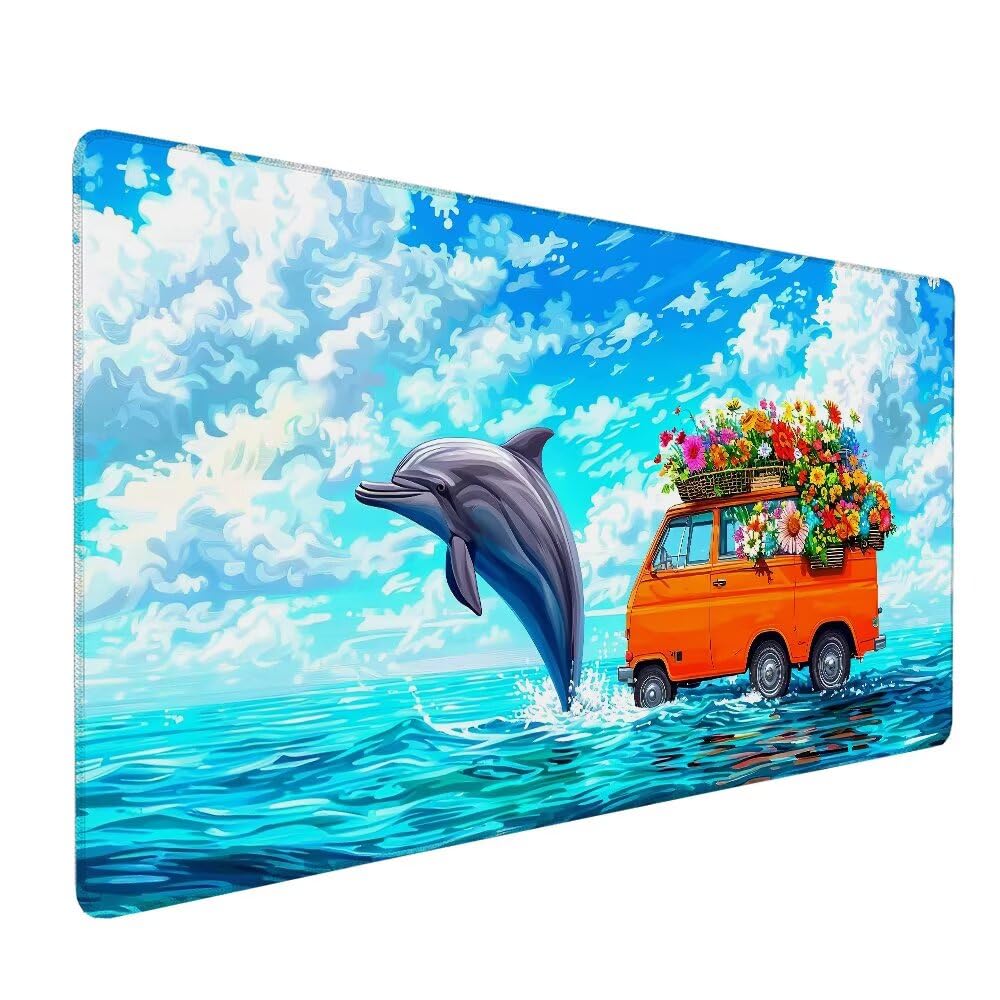 Blu Tappetino Mouse XXL 1000x500x3mm, Gaming Tappetino Mouse Delfino Mousepad con Base in Impermeabile Gomma Antiscivolo per Tastiera Computer Ufficio Idea Regalo Festa del Papà e Compleanno X-786