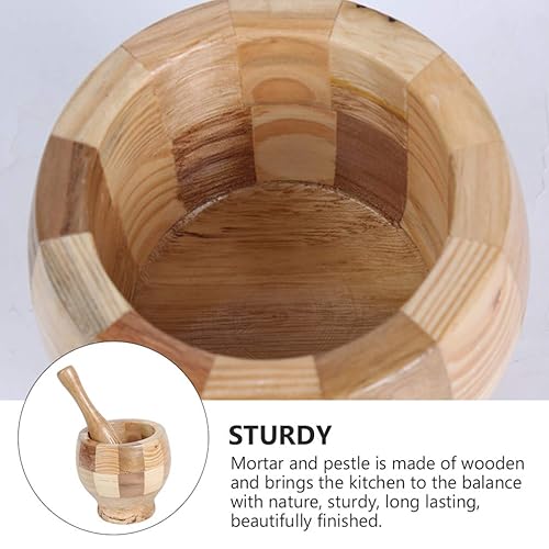 Miniatura 11 de Maja de madera, mini cuenco de molienda de madera y maja Set de picadora de ajo, triturador de especias, herramienta de cocina