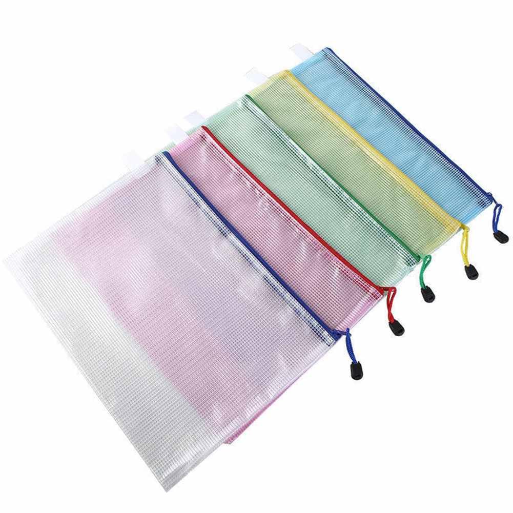 SHTGOI Pack of 5 Document Bags with Zip PVC Plastic Zip Pocket Transparent Waterproof Mesh Document Folder File Pockets for Paper, Documents, Invoice B6 Mixed Colour - Image 2