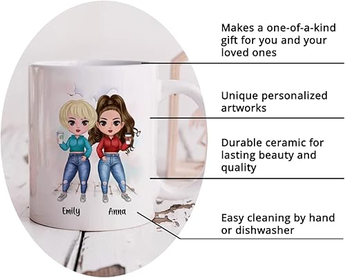 Miniatura 35 de Gossby Taza de café personalizada para hermana, regalo personalizado con diseño, nombre, 11 onzas, 15 onzas, cumpleaños, Navidad, regalo de larga 3