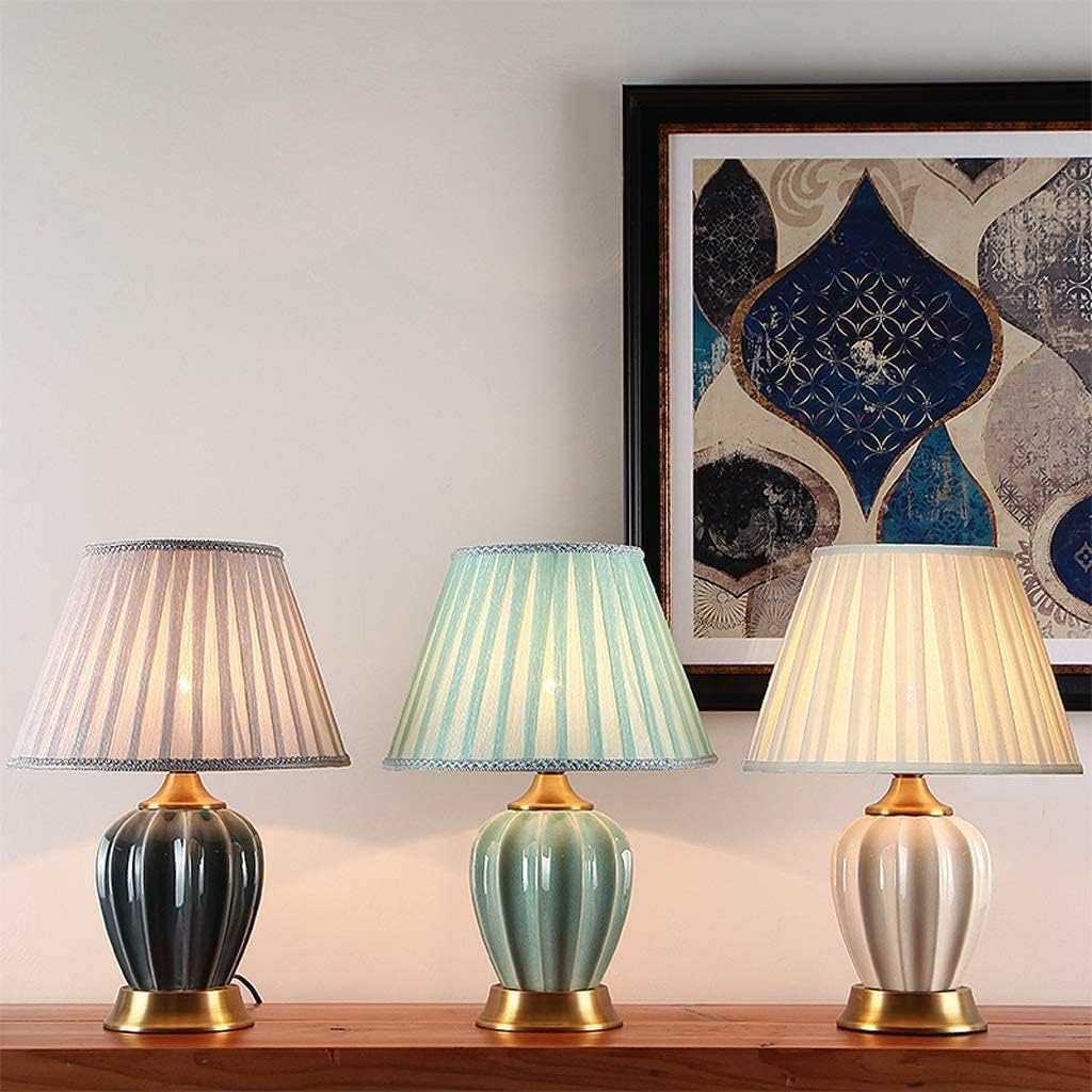 Lampada da Tavolo Lampade Luce Comodino Ceramica Lussuoso Paralume in Tessuto Comodino per Soggiorno Camera da Letto Scrivania (Colore : A