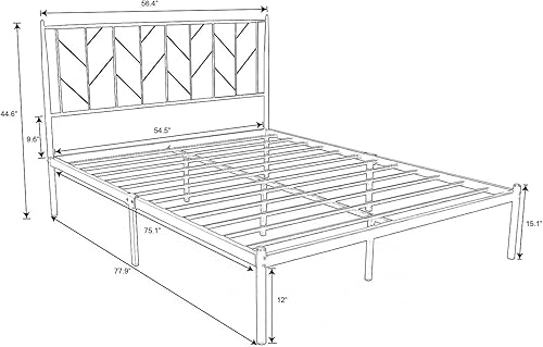 Miniatura 2 de SHA CERLIN Base de cama de metal con cabecera vintage, plataforma resistente con postes redondos, 12 pulgadas debajo de la cama para almacenamiento,