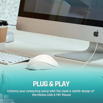 Matias Wired USB-A PBT Premium Computer Mouse, Proven Performance, Ergonomic Mouse, Left Right Hand Use, Home and Office Use, Compatible for PC MacBook, Chromebook, Laptop, Desktop - (White)