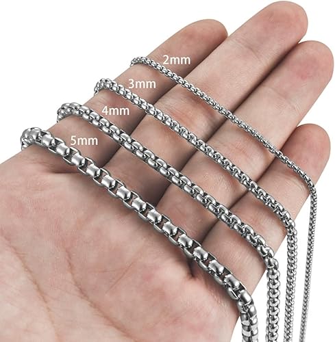 Miniatura 4 de Cadena de Plata para Hombres de SANNYRA, Collar de Acero Inoxidable para Hombres, Collar de Placa para Perro de Plata para Colgante, Cadenas Rolo