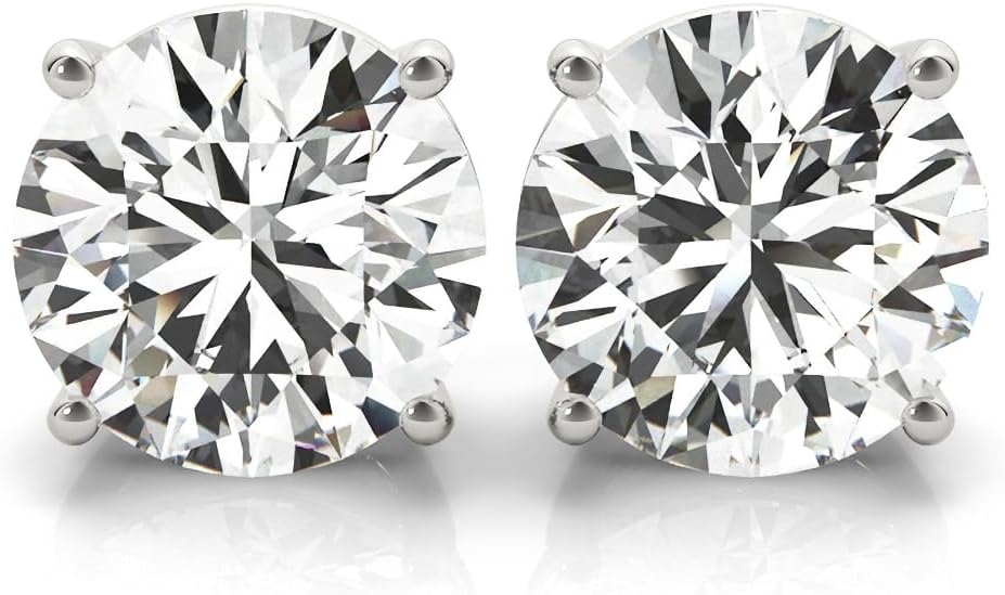 Lab Grown Diamond Stud Earrings for Women, Certified Round Brilliant Cut, E–F Color VS1+ Clarity, Set in 14k Gold 4-Prong Screw Backs, 1–8 Carat Total Weight Range, Charles Jewelry Signature Series