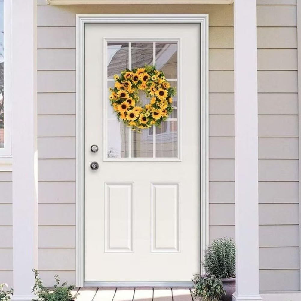 Ghirlanda di girasoli da appendere su porte e pareti o con classico design floreale finto per primavera, estate e autunno (40 cm)