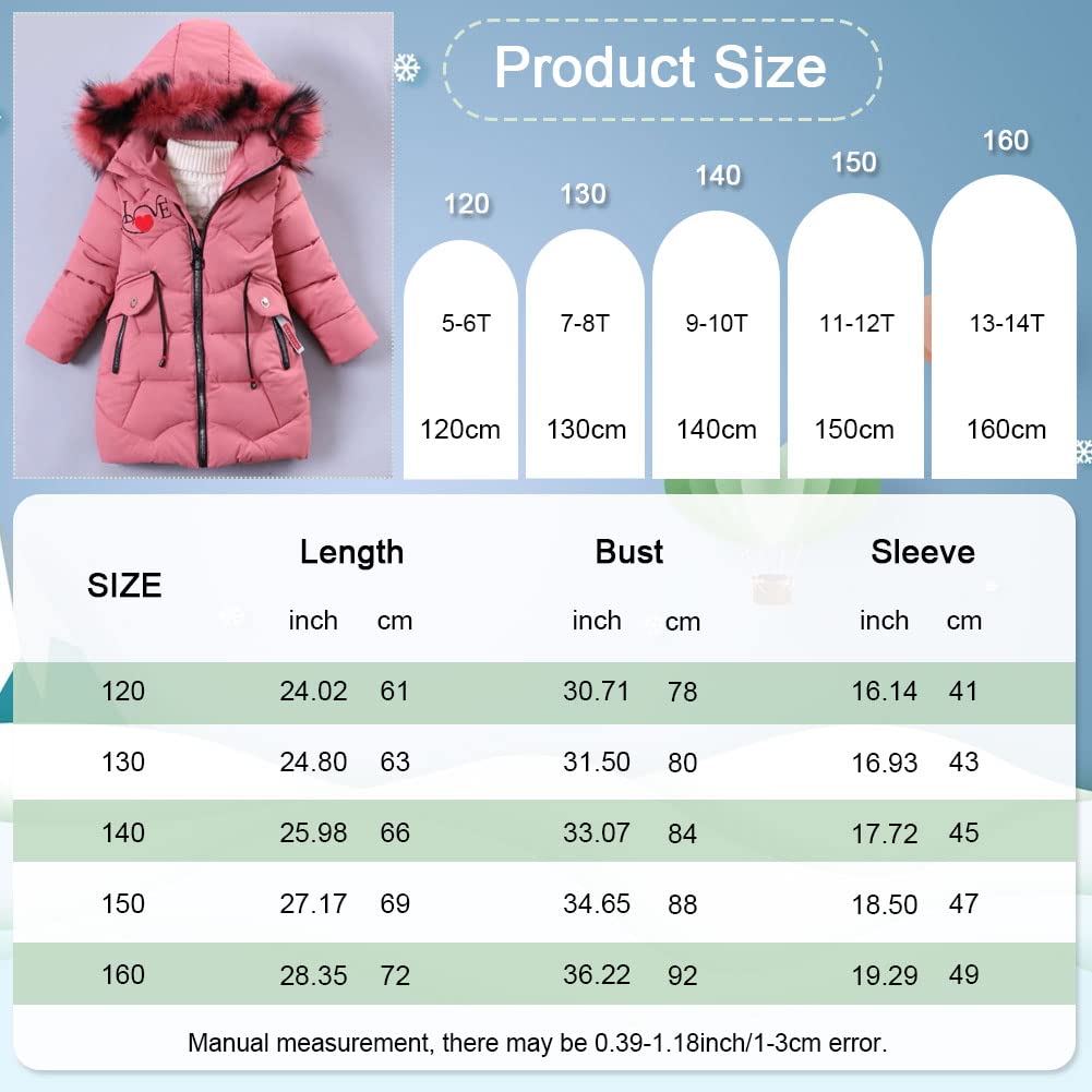 Niñas Chaqueta Slim de Invierno Línea A Abrigo de Pluma con Capucha de Pelo Ropa Caliente Acolchada de Algodón