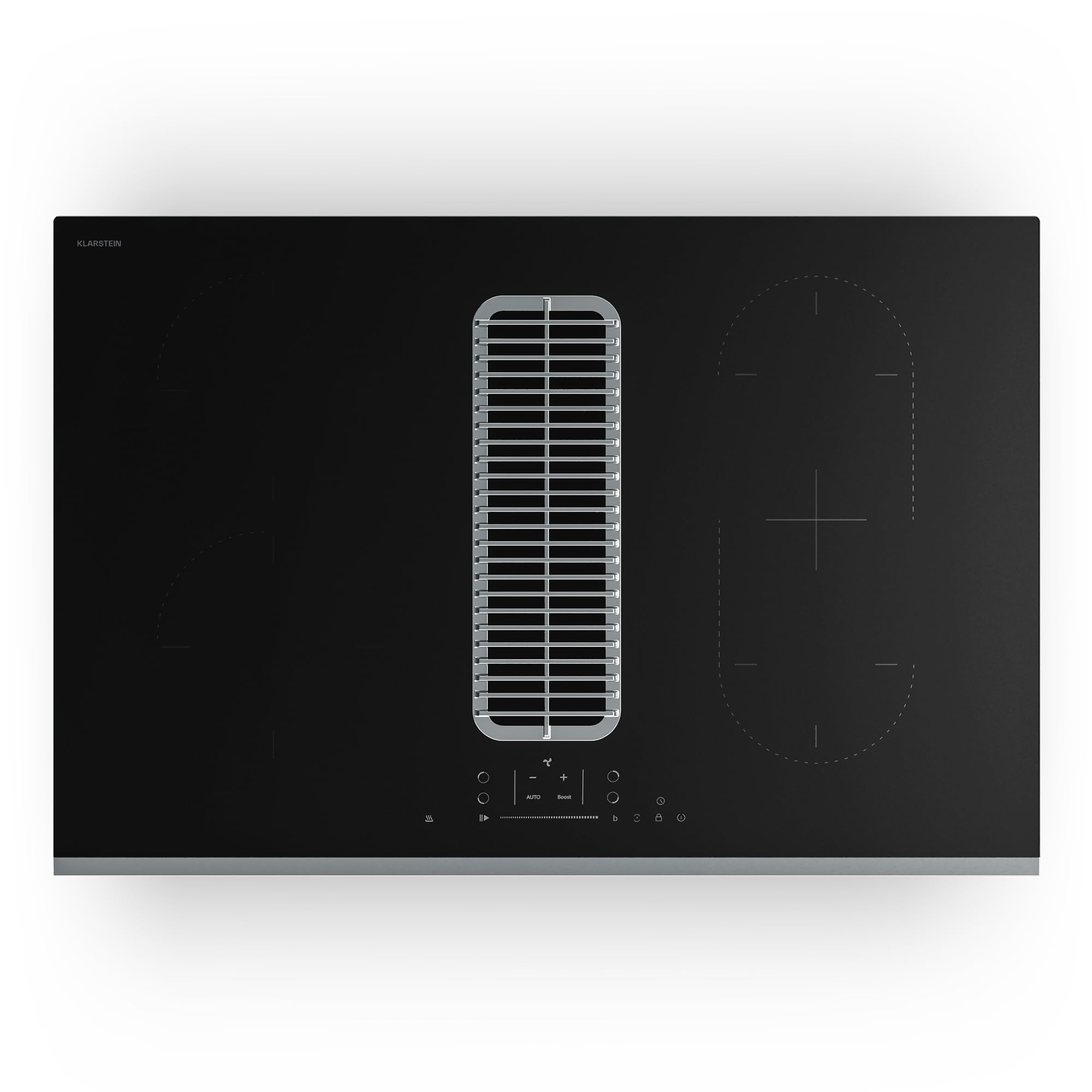 Klarstein Verosteel Piano Induzione con Cappa Integrata - 80cm, 4 Zone, 7400W, Touch Slider, Timer, Blocco Bambini, Vetro Nero, Cappa 590 m³/h, Piano Cottura Integrata