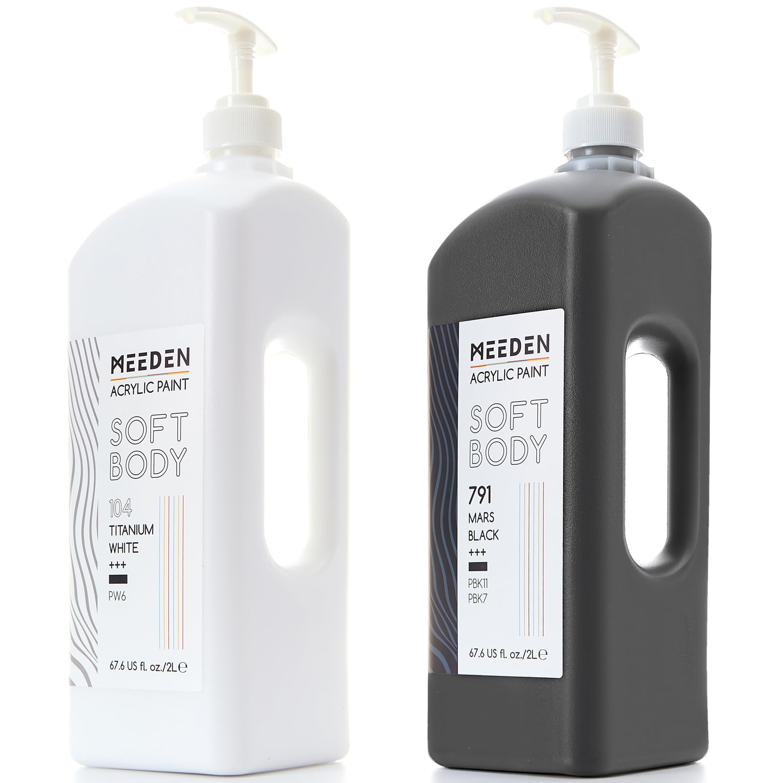 MEEDEN Soft Body Colore Acrilico: Nero-Bianco 2 x 2L Pittura Fluida per Arte in Bulk con Pompa – Finitura Opaca & Alta Consistenza – Grandi Materiali Artistici per Adulti, Quadro su Tela, Artigianato