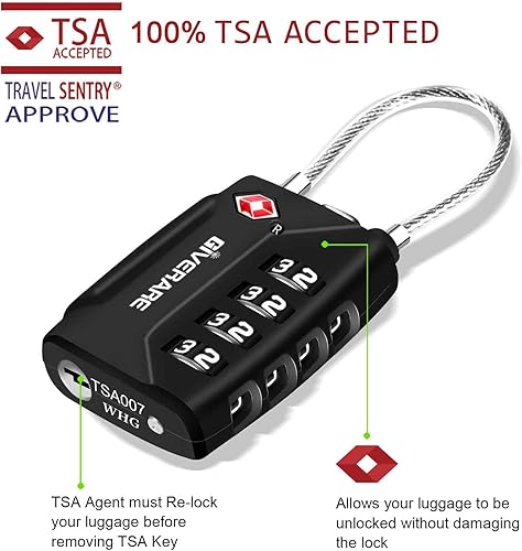 Miniatura 4 de Paquete de 2 cerraduras de equipaje de viaje aprobadas por la TSA, combinación de cables de metal de 4 dígitos, candados de aleación, candado