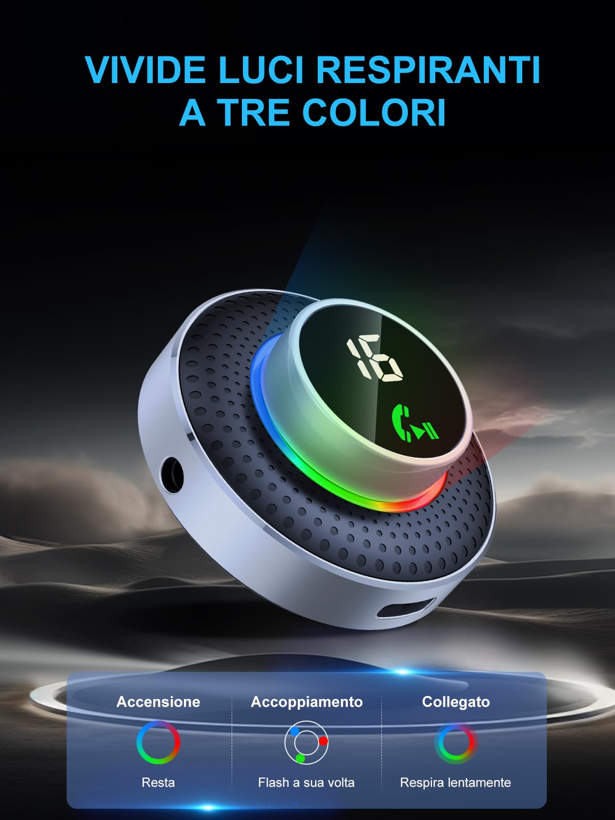 Glangeh Ricevitore Adattatore Bluetooth 5.3 Auto AUX, Pulsante Ingrandito e LED Schermo, con Jack 3,5mm, per Stereo/Altoparlante/Cuffie, Chiamate In Vivavoce, Supporta Siri