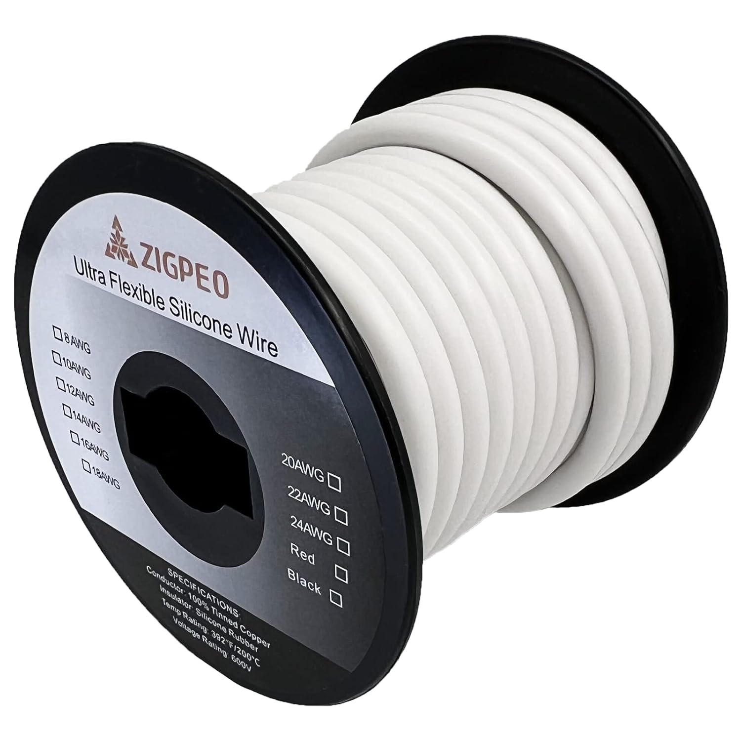 8 AWG Silicone Wire 25FT White Spool, Extra Flexible 8 Gauge Stranded Copper Wire, High Temp 392? 600V - RC, Automotive, Battery | Tinned Copper Conductor 8 Gauge White