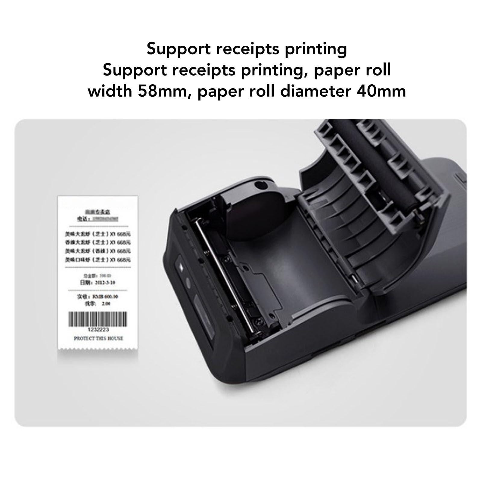 Asixxsix Impresora de Recibos POS portátil, 6.2 Pulgadas HD Pantalla táctil móvil Punto de Venta Tableta, Impresora térmica de Alta Velocidad de 58 mm construida en cámara de 8 MP