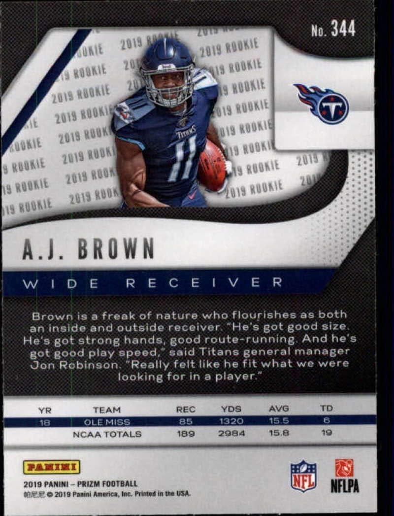 2019 Prizm Football #344 A.J. Brown RC Rookie Card Tennessee Titans Official Panini NFL Trading Card