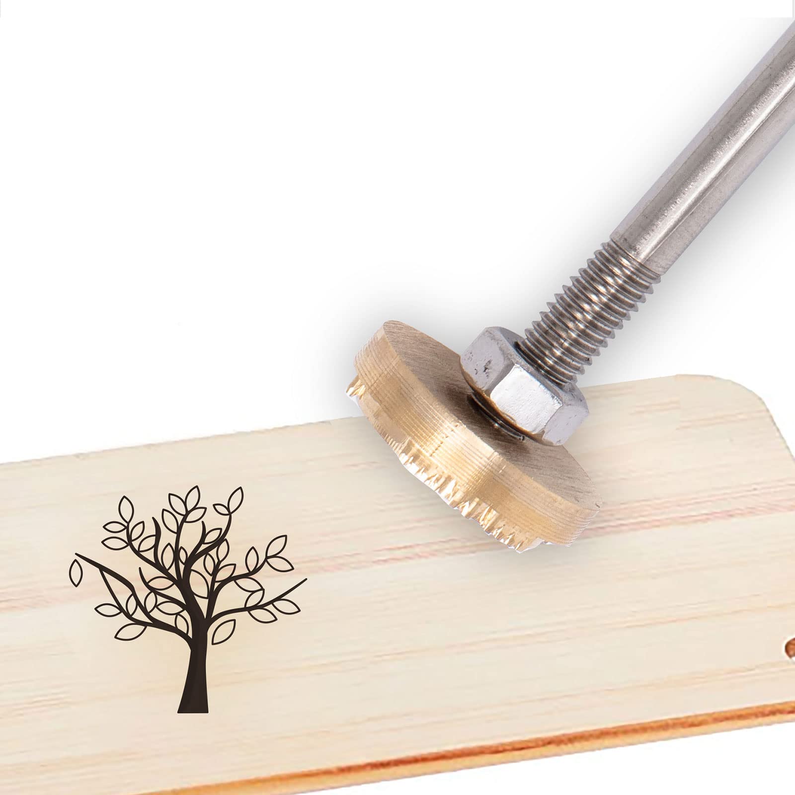 CREATPLANET Wood Branding Iron Tree Pattern Custom Wood Leather Heat Stamp BBQ Branding Stamp with Wood Handle 1.18" Brass Head for Woodworks Handcrafted Design Personalized Gift Branding