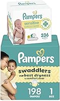 Pampers Swaddlers Size 1 Diapers 198 Ct + Sensitive Wipes 336 Ct - Softest Ever, Blowout Protection for Newborns