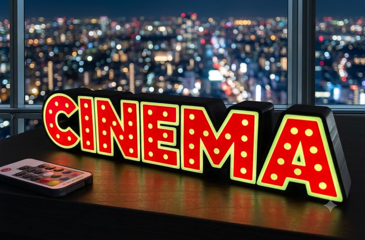 Lampada Insegna Luminosa CINEMA LED effetti colore Vintage style con telecomando