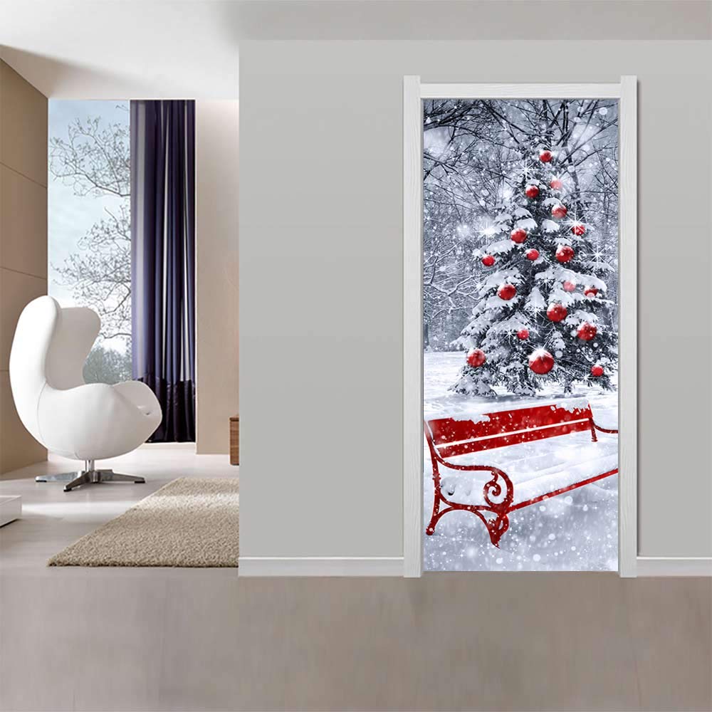 Sticker de porte sapin de Noël pour rénover une porte abîmée sans peindre