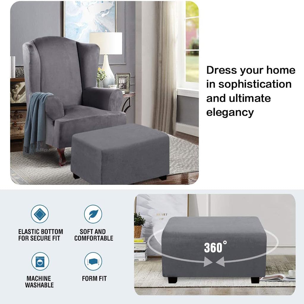 Copri Pouf Impermeabile Rettangolare - Fodera Elasticizzata Scamosciata Lavabile Per Salotto, Grigio Taglia L - Foto 10