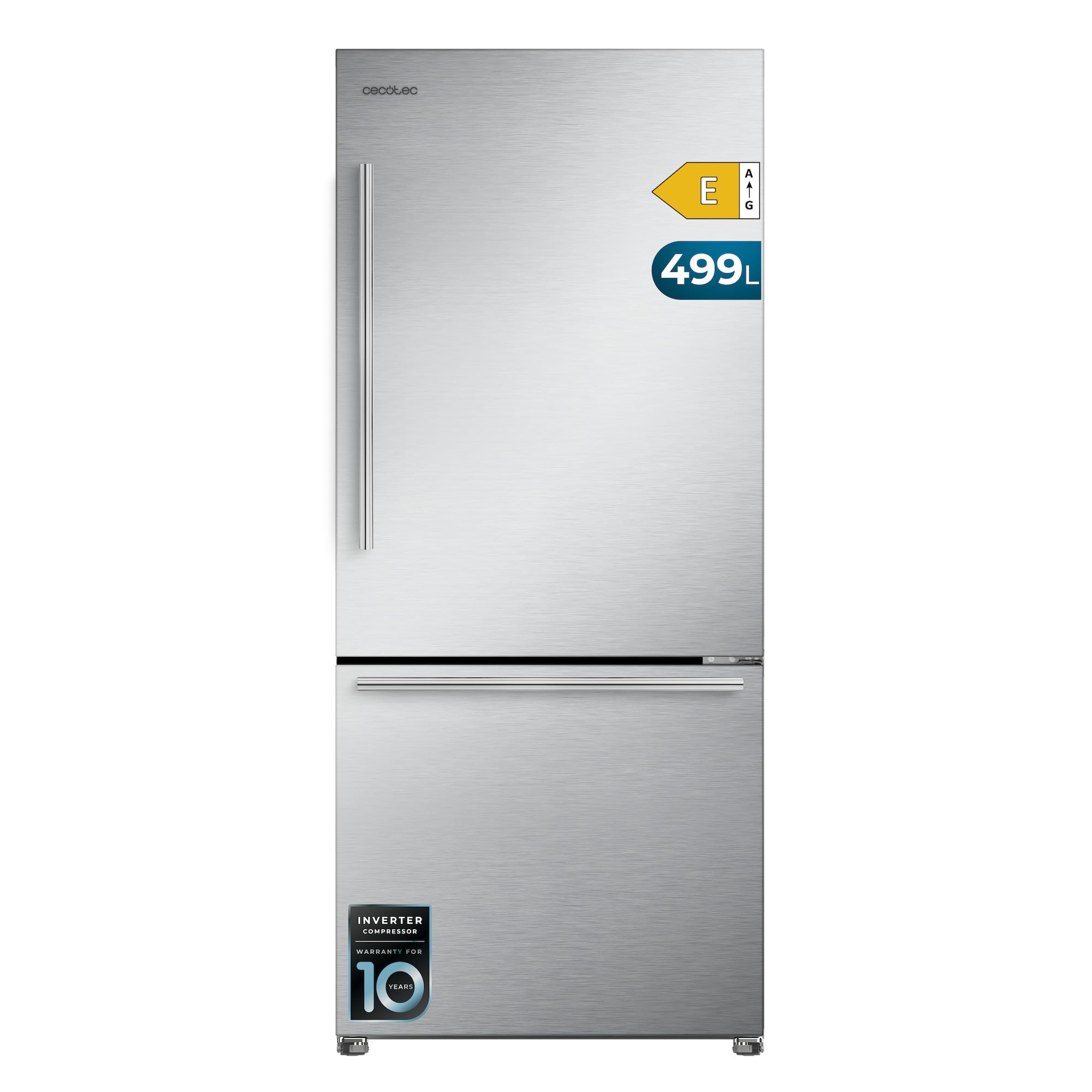Cecotec Frigorífico Puerta Francesa Total NoFrost 499L Bolero CoolMarket Combi FD 499 Inox E. Alto 178cm y Ancho 75,9cm, Bajo Consumo, Green HUB, MetalFlex Cooling, Fast Freezing, Modo Smart, Inox