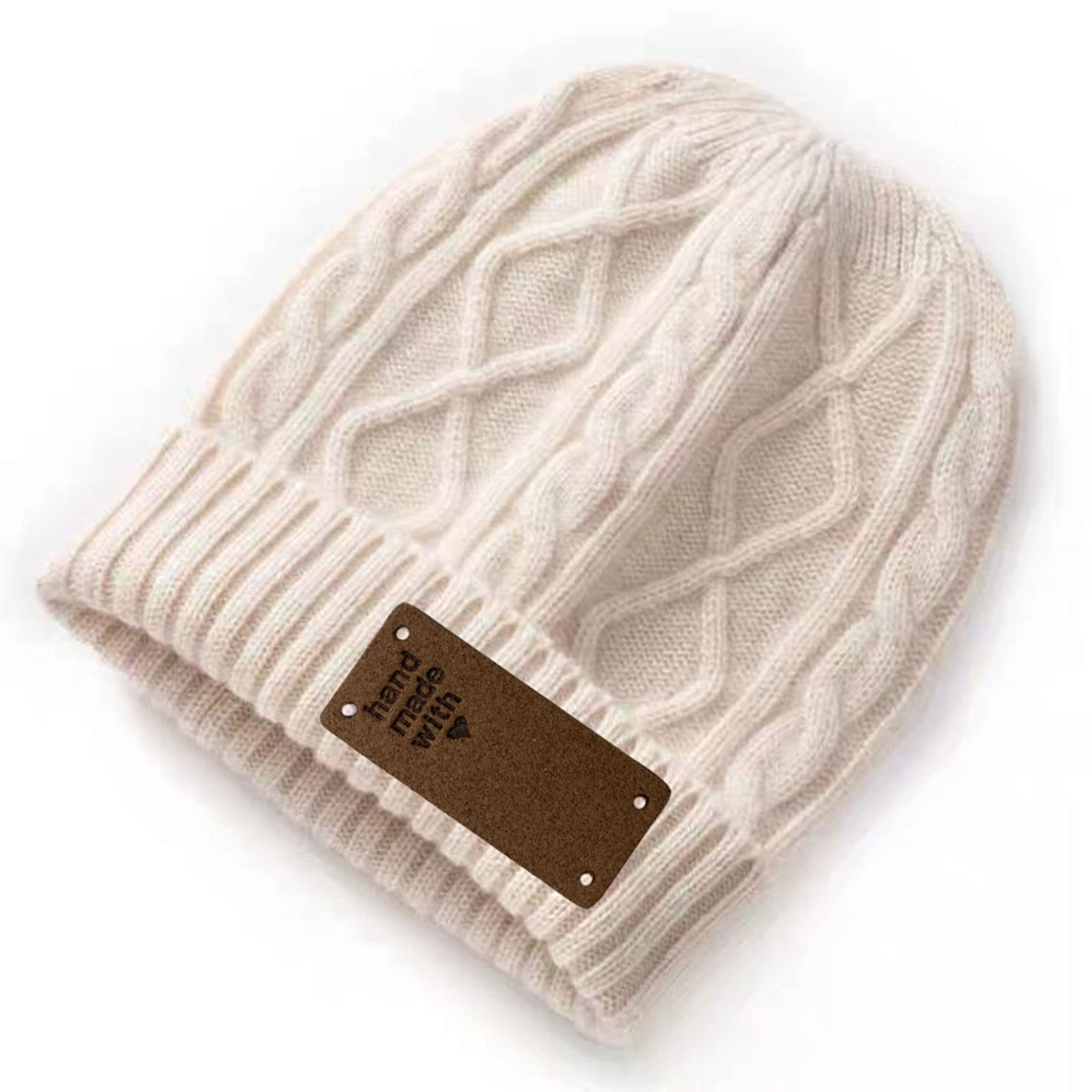 40 Pcs PU Leather Label Faux Leather Handmade Sew on Tag Label Handmade Embossed Tag Embellishment Crochet Knit DIY Jeans Bags Shoes Hat(Love, Dark Brown)