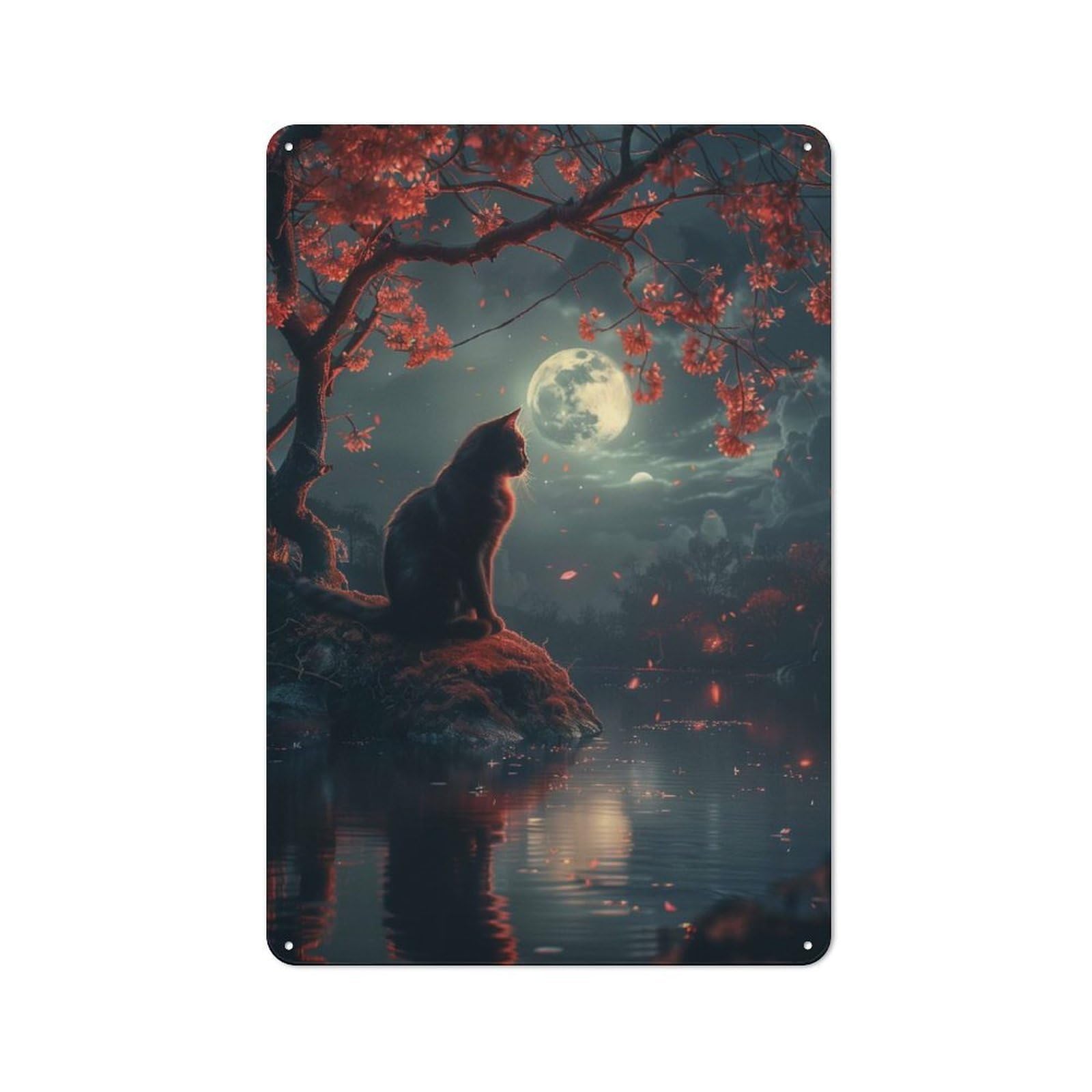 Junmoney Style-6 Metal Wall Sign 30X20cm Featuring Cat Moon And Stars For Living Room Wall, For Feature Wall Decorators