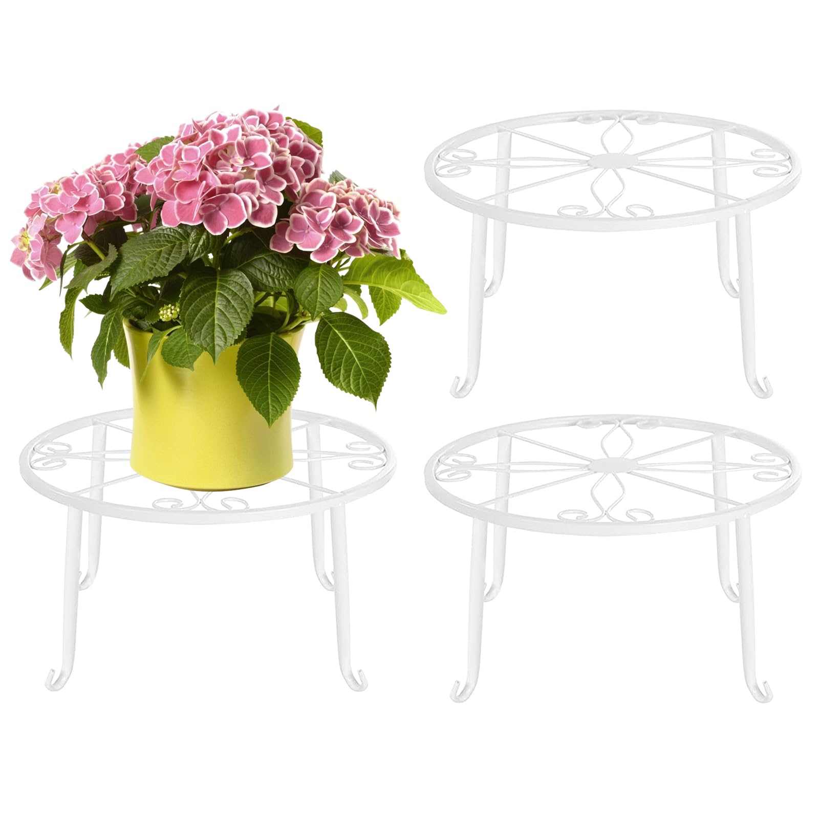 YTDTKJ 3-Pack Metal Plant Stands, Anti-Rust Iron Flower Pot Stand for Outdoor Indoor Plants, Heavy Duty Plant Pot Shelf, Round Racks for Home Office Indoor and Outdoor Decoration(White)