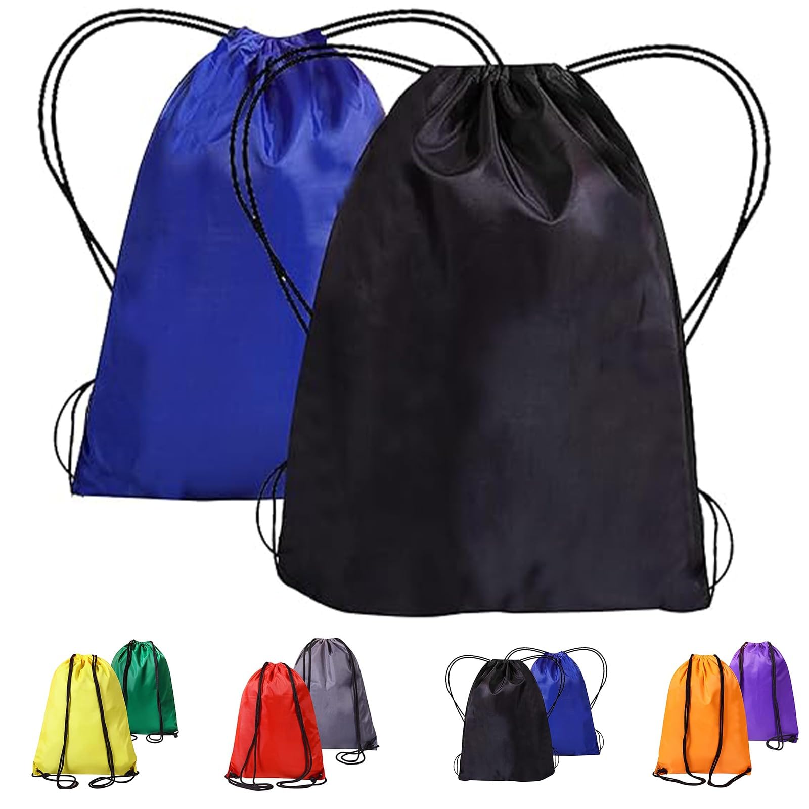 WESTWOOD FOX Drawstring Gym Bag String Bags Gym Sack Backpack PE Bags for Women Men Trainer Swimming Bag Travel Beach School Holidays Suitable for Sports,kids,Boys,Girls (Black & Blue (2Pcs))