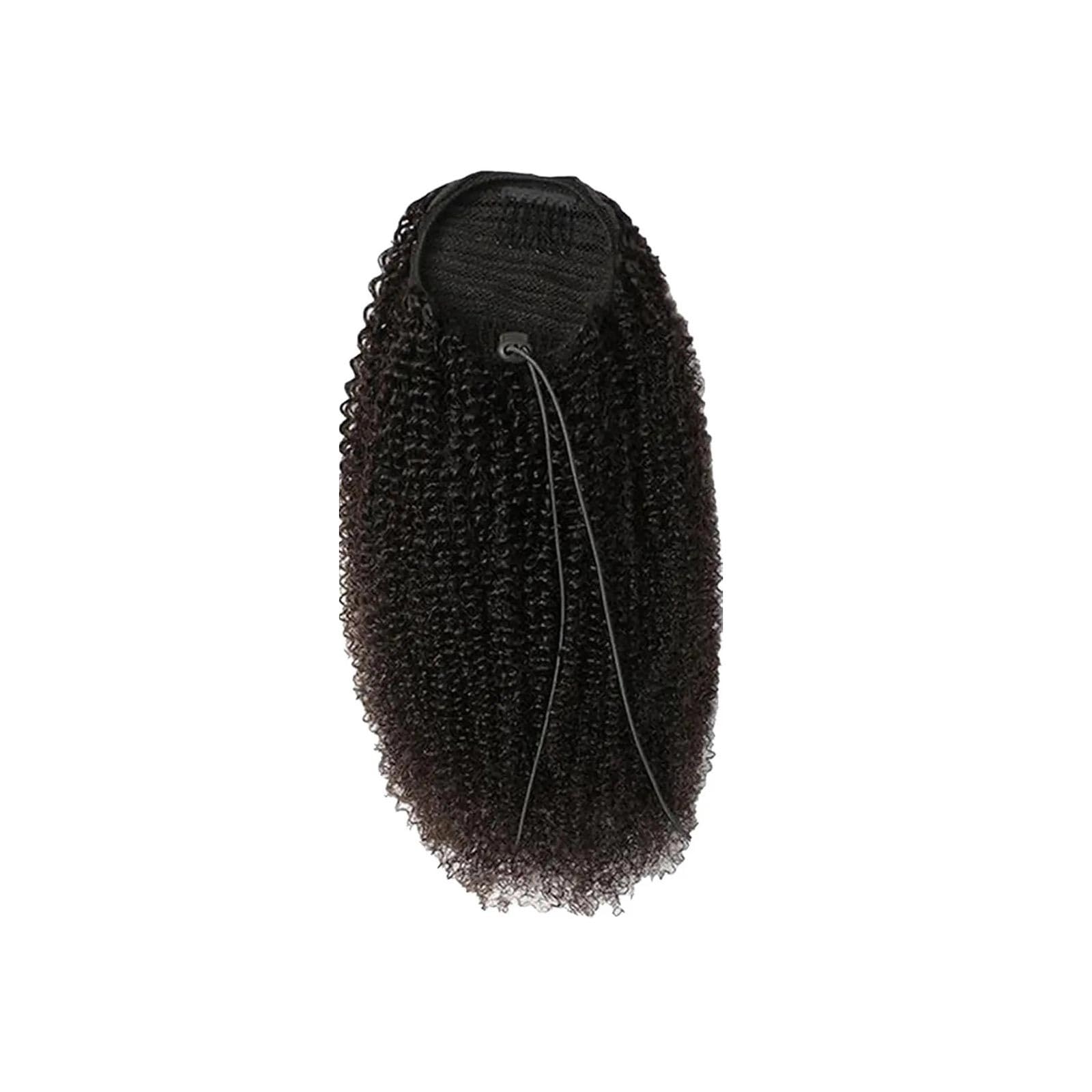 Postiche Queue de cheval crépue bouclée en cheveux humains Remy, queue avec cordon serrage for femmes, noir naturel Naturel(20inches)