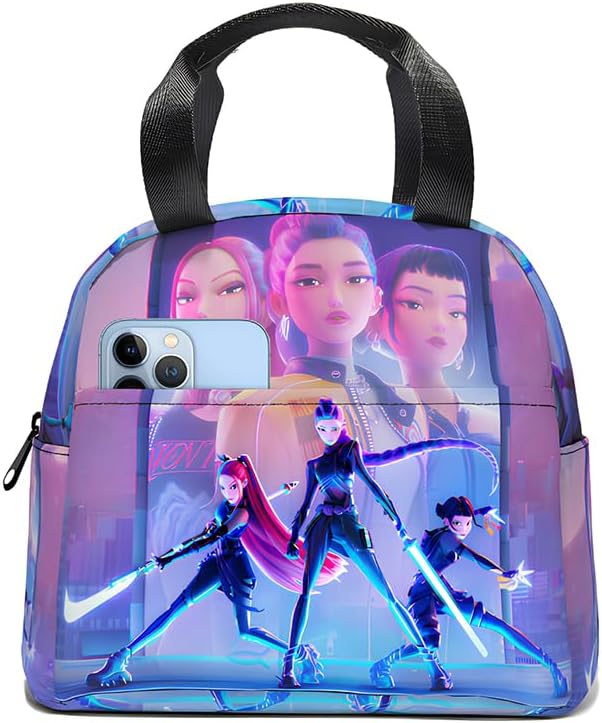 K Pop Lunch Box for Women, Cute Insulated Lunch Bag, Hunters Reusable Lunch Tote Bag for Travel Work Picnic (02)