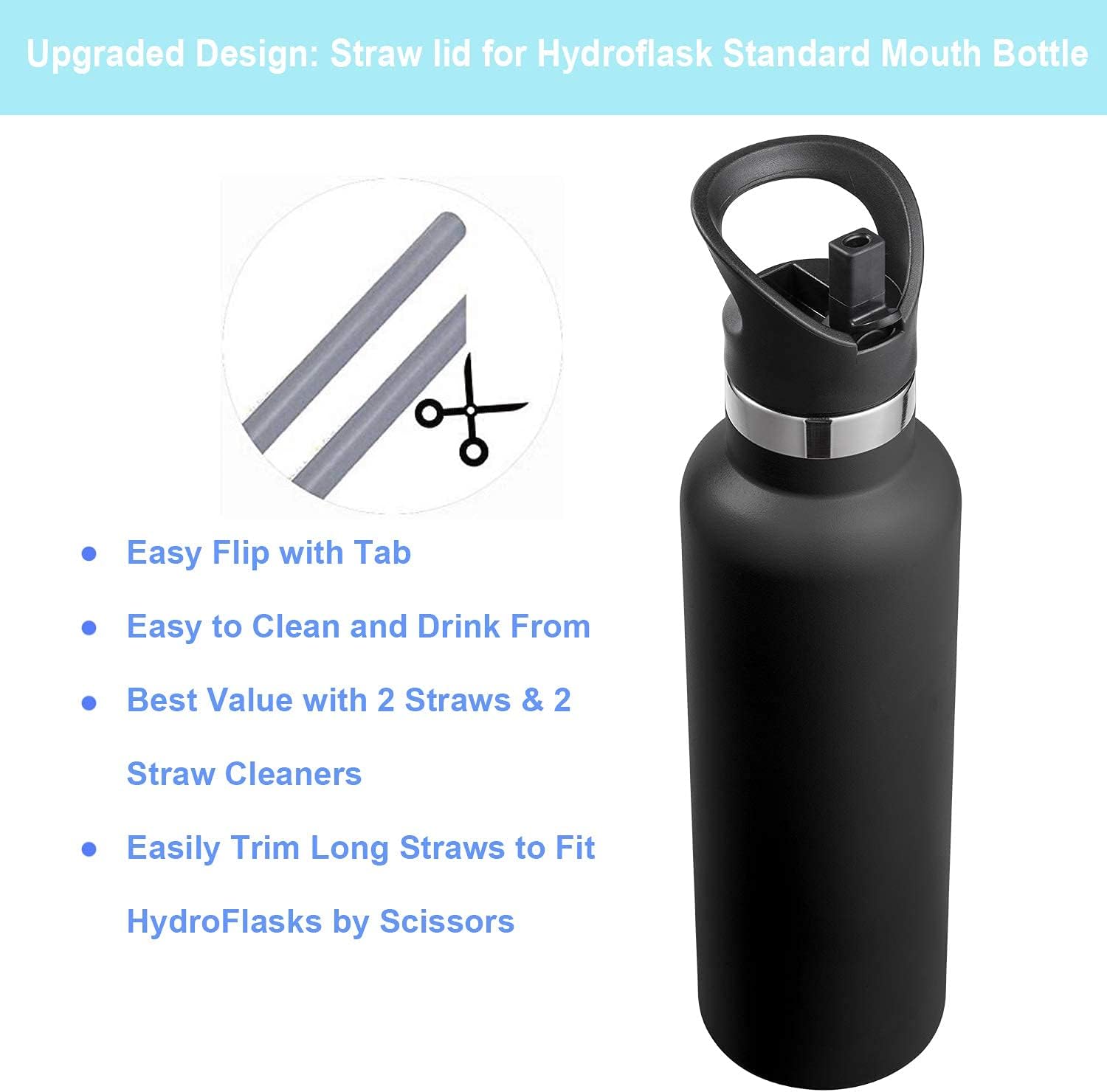Straw Lid for Hydro Flask Standard Mouth Water Bottle, Sports Cap Replacement Top Accessories with Straws with Fixed Handle for Hydroflask : Sports & Outdoors