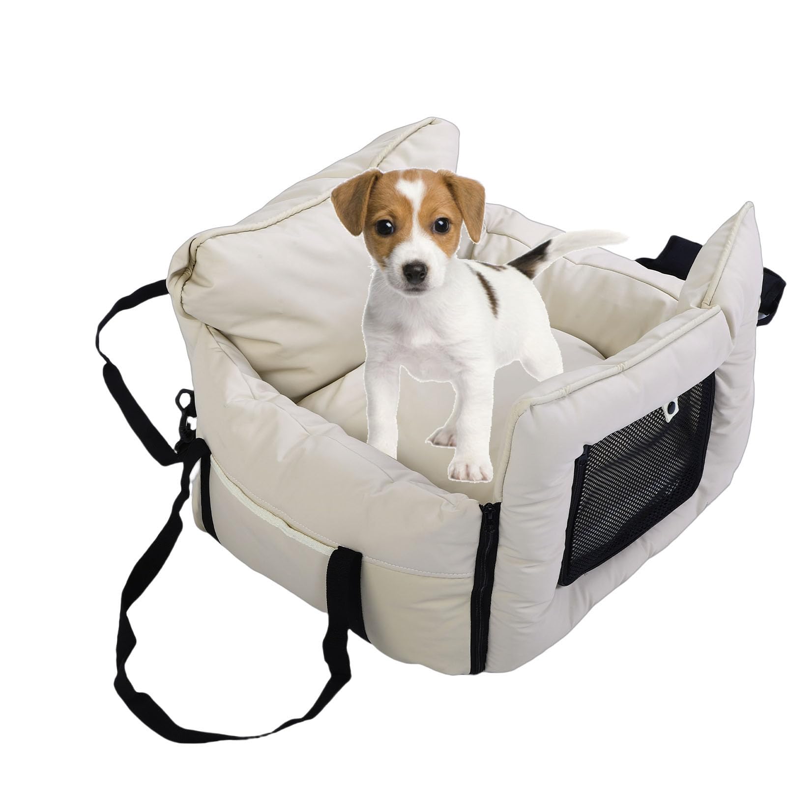 Hunde-Autositz für Kleine Hunde, Atmungsaktives Netzfenster, Wasserdicht, Abnehmbarer Bezug, Sitzerhöhung für, Erhöhter -Autositz mit Aufbewahrungstasche, Tragbares Reisebett für den