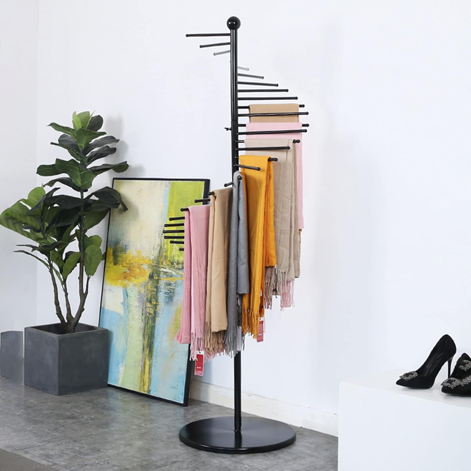 LVLONG Floor Standing Scarf Hanger Organizer Large, Metal Scarf Hanger Display Holder Modern, for Tie Shawl Belts Jeans Pants, 59"/67" Tall Rack (Color : Gold, Size : 42cmx170cm(17"x67"))