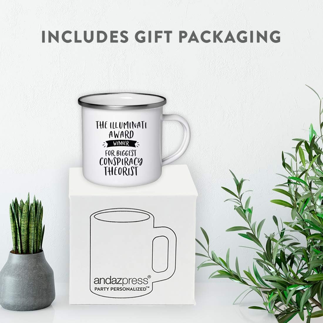 Andaz Press 11oz. Stainless Steel Campfire Coffee Mug Funny Coworker Office Award Winner Prize, The Illuminati Award Winner, for Biggest Conspiracy Theorist, 1-Pack, Retirement Ideas