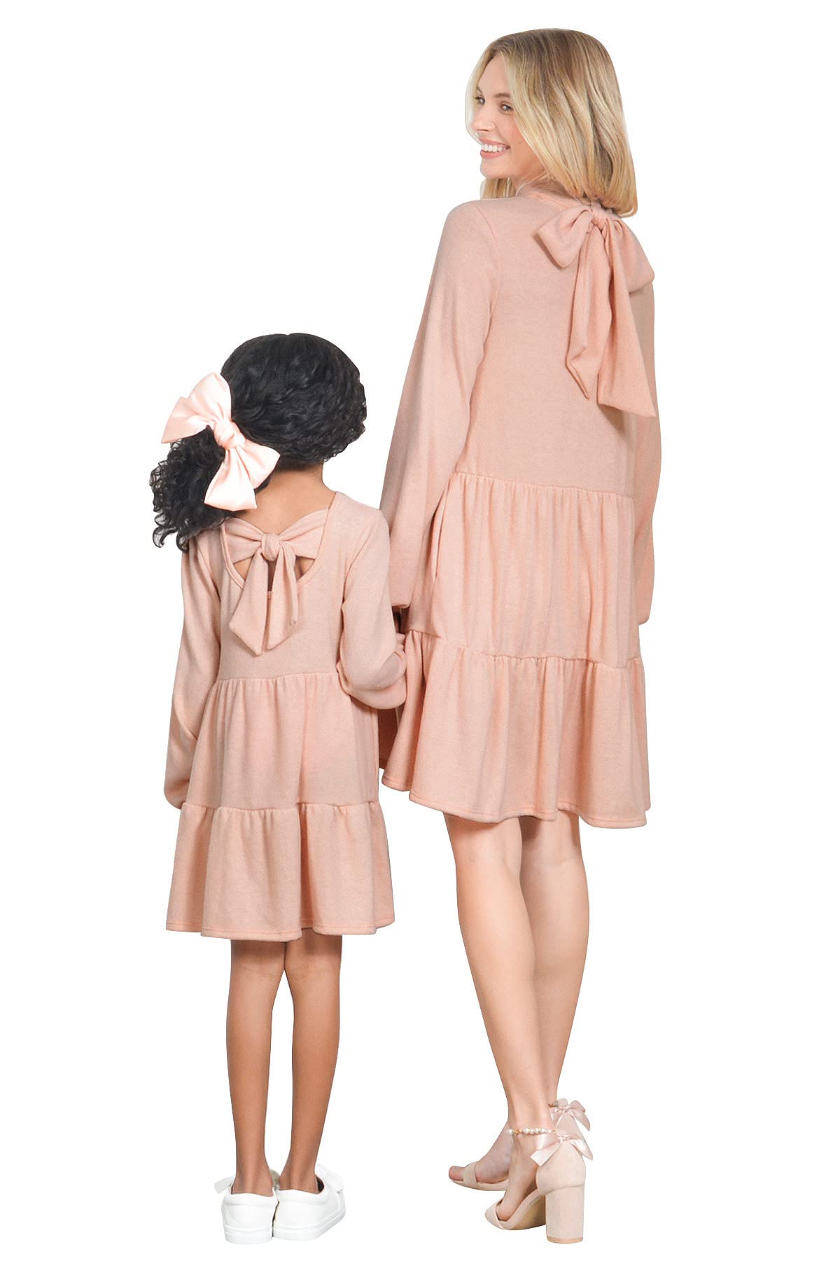 Mini MomoMommy and Me Dresses - Bow Back Tiered Pocket Dress Women Boho Cute Family Matching Outfits Photoshoot, Gifts for Mom