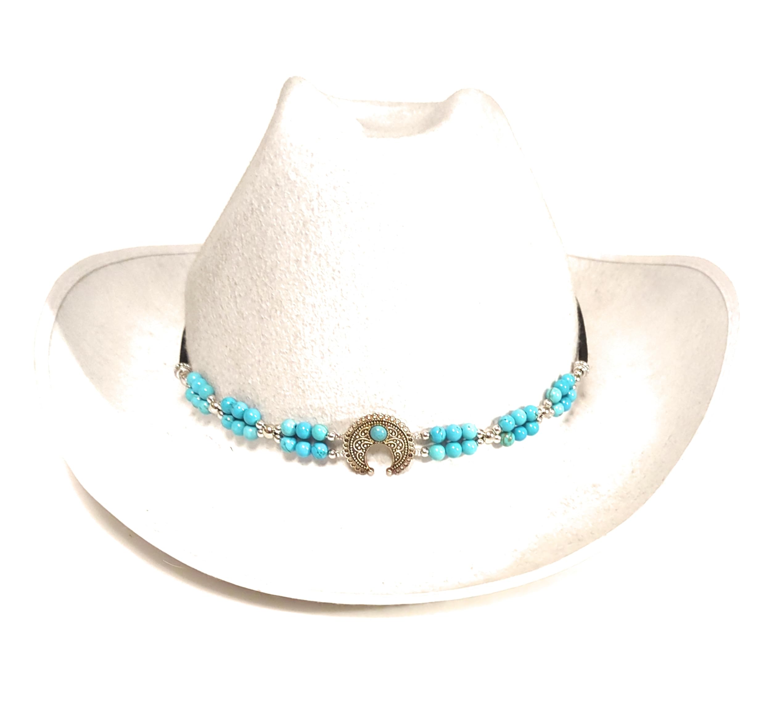 Cowboy Hatband Squash Blossom Genuine Turquoise Bead Micro Suede Leather Cord One Size Adjustable Bolo Slide Sizing