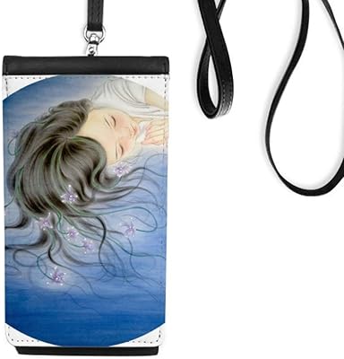 Orchid Fantasy Girl Chinese Style Watercolor Phone Wallet Purse Hanging Mobile Pouch Black Pocket