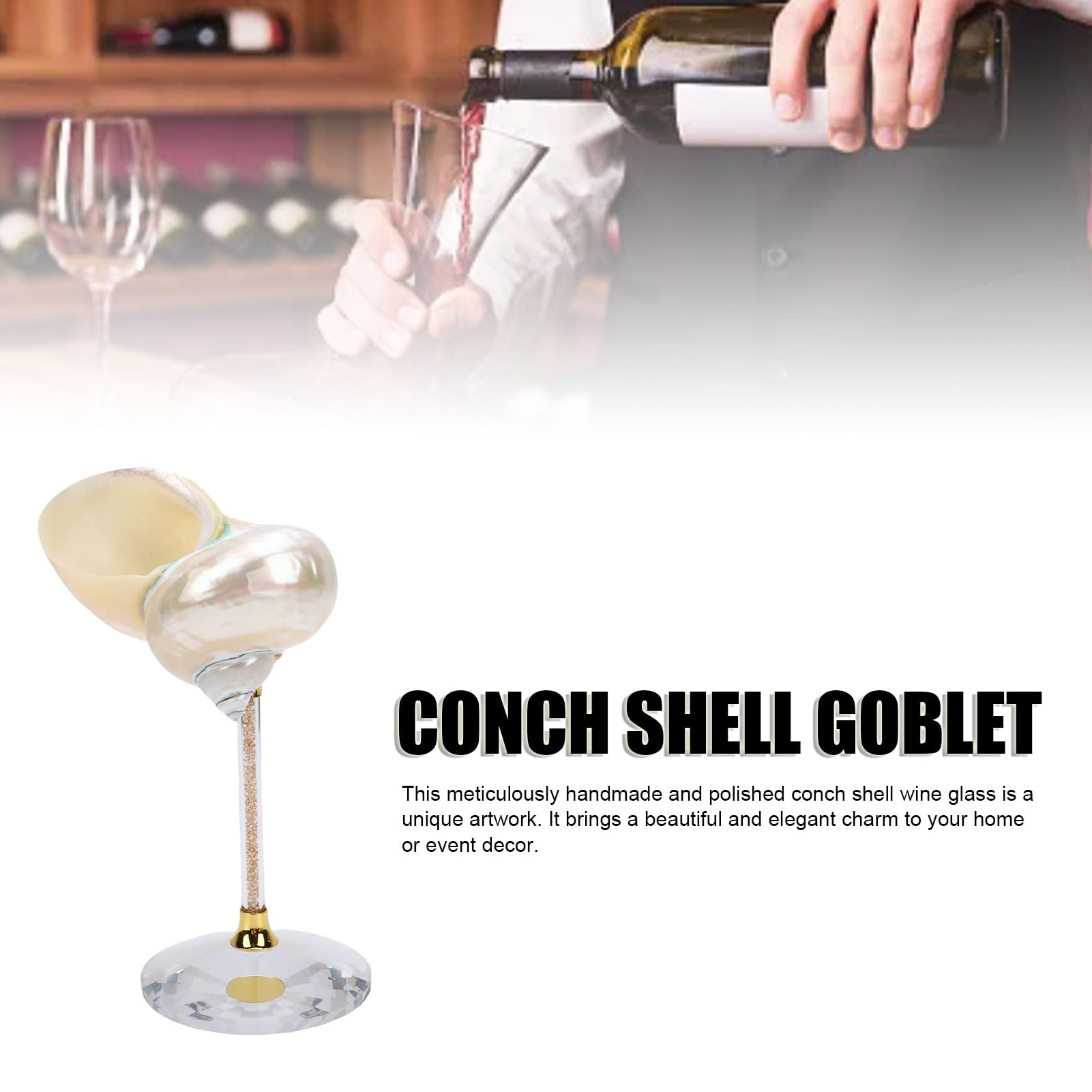 FTVOGUE Copa de Vino con Forma de Caracola, Copa Artesanal Pulida con Diseño único de Concha Natural sin Teñir, Ideal para Bodas, Fiestas, Bares y cócteles. (WHITE)