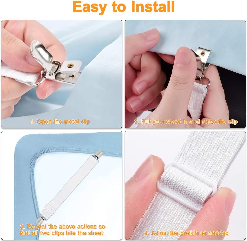 Bed Sheet Fasteners, Sopito 4pcs Adjustable Sheet Straps Heavy Duty Bed Sheet Grippers Suspenders for Mattresses Fitted Sheets Flat Sheets, White : Home & Kitchen