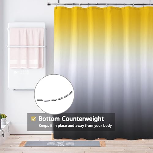 Miniatura 80 de Cortina de ducha de tela blanca con contrapeso inferior, calidad de hotel impermeable, 72 x 72 pulgadas, lavable a máquina B-blanco,Beige