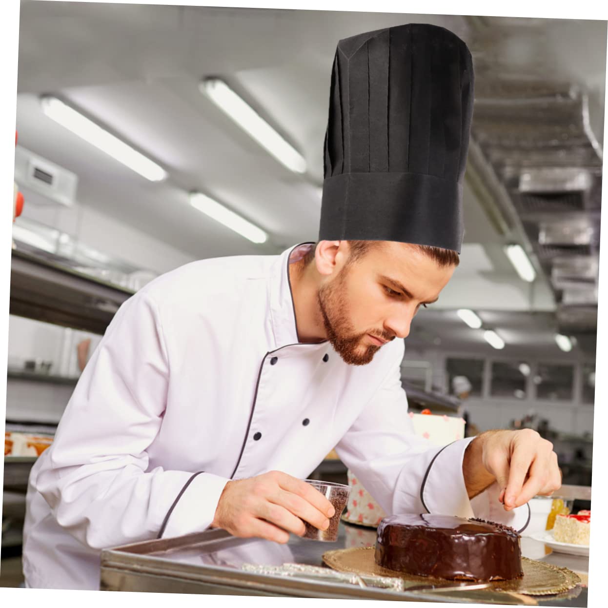 Gatuida Gorro de Chef Desechable 28x30 Cm Ecológico 20 Unidades Material Transpirable Unisex para Cocina Profesional y Restauración