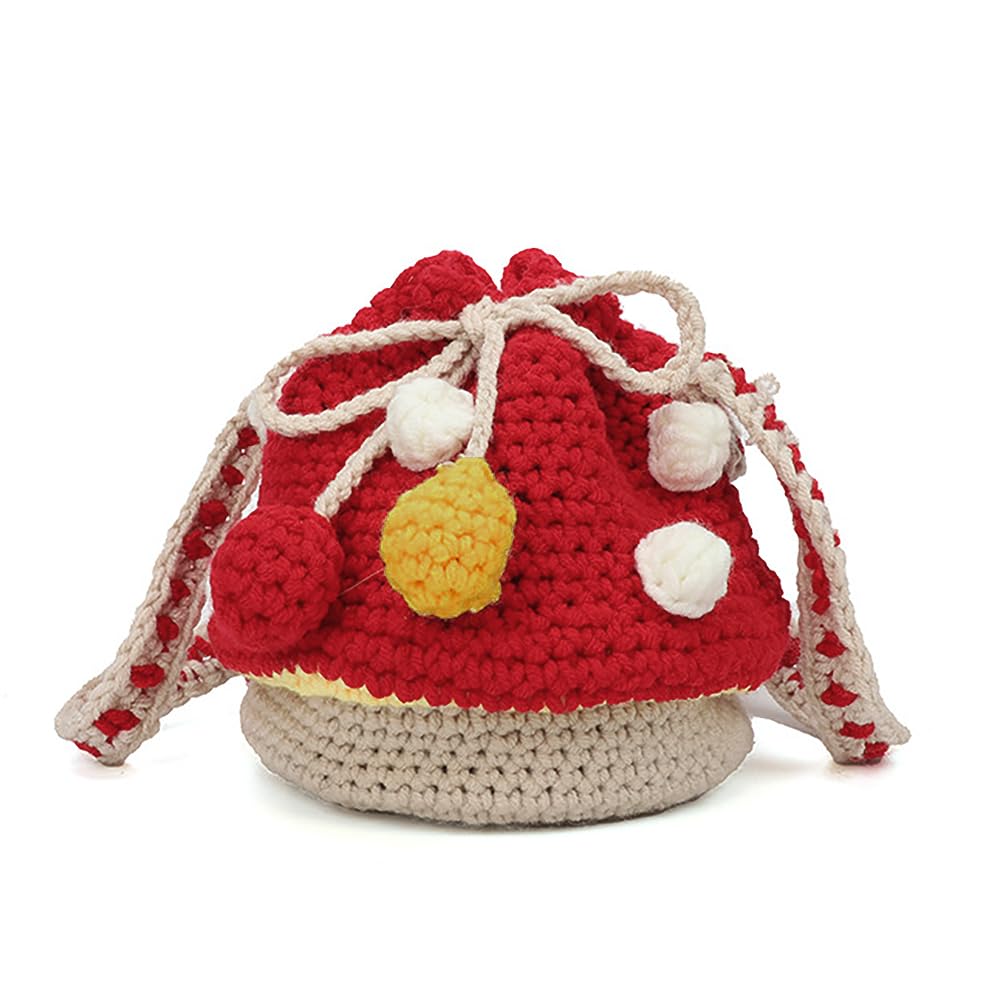 Handmade Knitted Shoulder Bag Crochet Mushroom Purse for Women