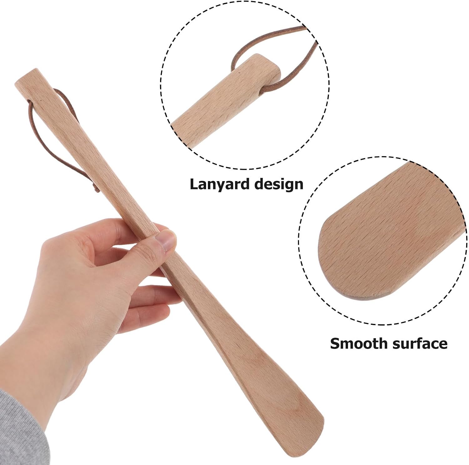 Long Handled Wooden Shoehorn with Base, 12 Inch Shoe Helper