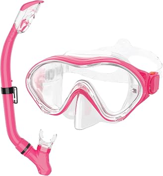 Snorkeling Gear for Kids with Foldable Silicone Full Dry Snorkel, Kids Snorkel Set Anti Leak Youth Junior Snorkeling Package Diving Mask Soft Tube with Mesh Bag Swimming Goggles